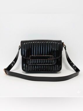 🆕 Ted Baker | Black Patent Leather Crossbody Bag with Rose Gold Hardware Details